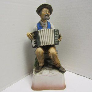 Vintage Shafford 'Old Timer w/ Accordion' Statue Music Box Painted Porcelain 9"